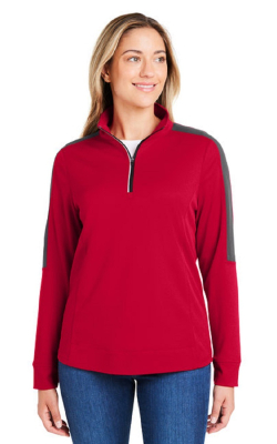 CORE365 CE404W - Chandail blocs de couleurs à glissière un quart en maille antiaccrocs Market pour femmes