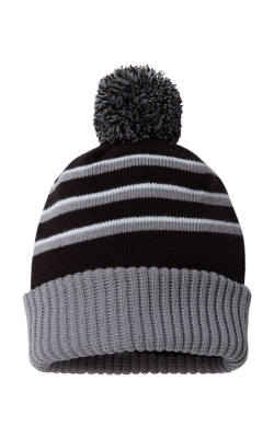 Ideal ID134  -  Stripe Pom Cuffed Beanie