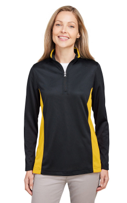Harriton M786W - Chandail à fermeture à glissière un quart avec protection antiaccrocs accrue et contraste de couleurs IL Flash pour femmes