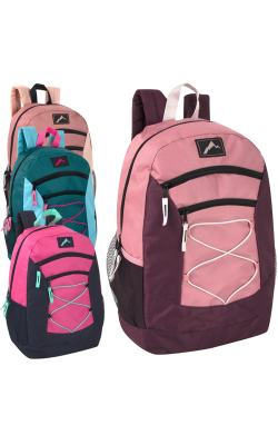 Trailmaker 7163 - Sac à Dos Sport Urbain 18 po à Multiples Poches avec Cordon Élastique en Gros - Couleurs Filles